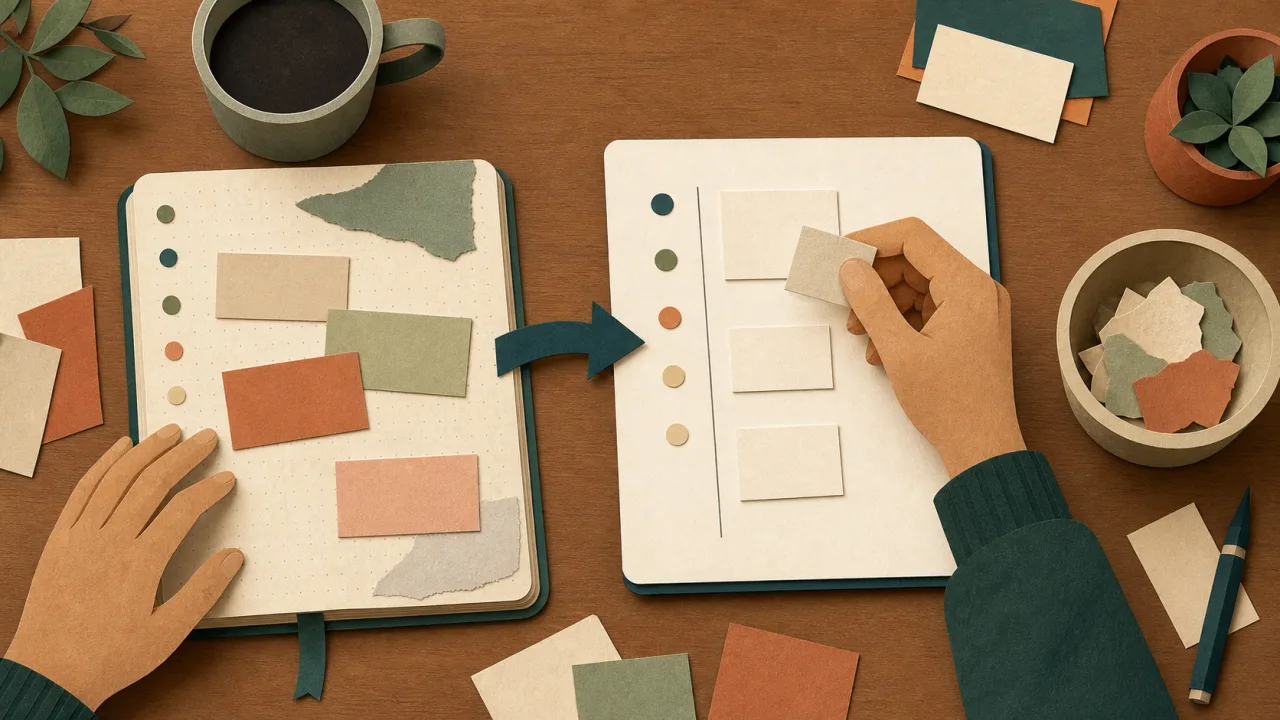 Bullet journal TDAH minimaliste : carnet simple, blocs visuels, brain dump et zéro perfectionnisme
