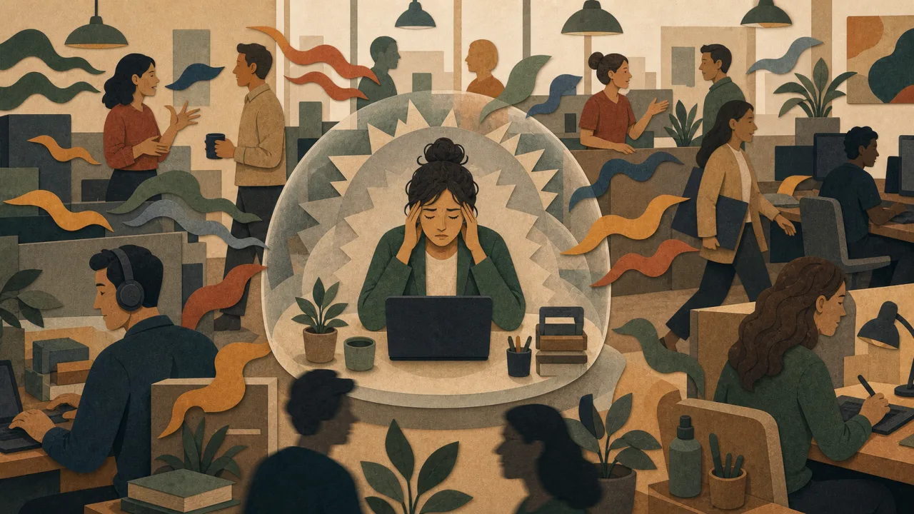 Open space et TDAH : surcharge sensorielle avec bruits, mouvements, lumière et interruptions autour du poste de travail