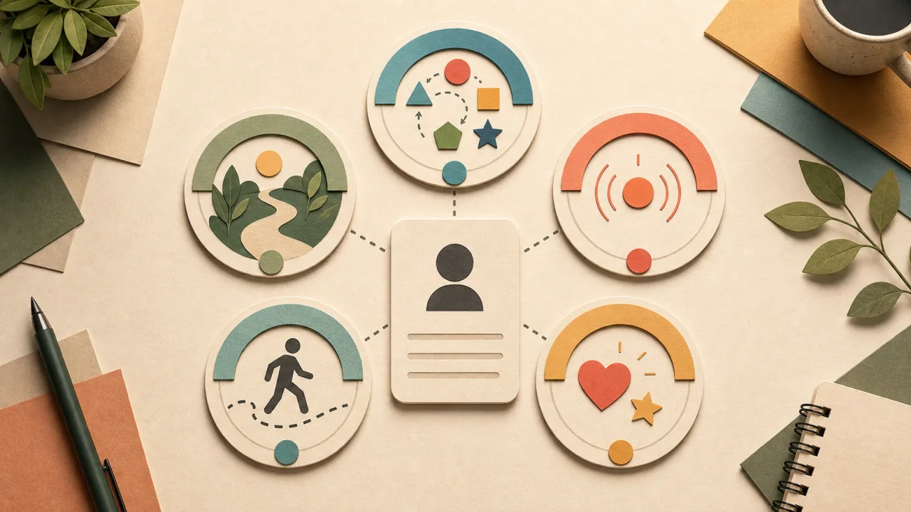 Métiers adaptés au TDAH : grille visuelle avec variété, autonomie, feedback rapide, mouvement et intérêt intrinsèque